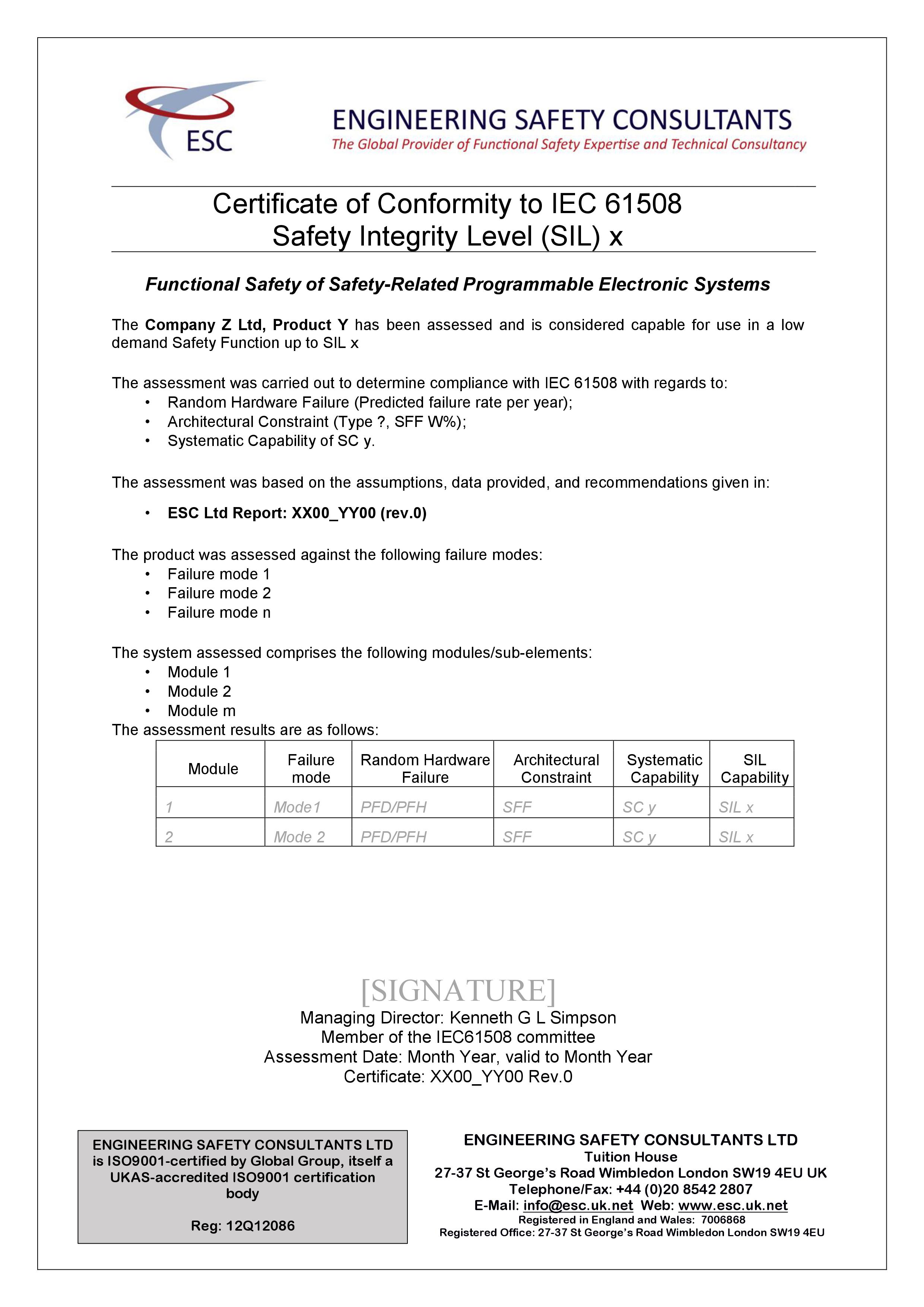 Product Certificate Database Product Certification ESC